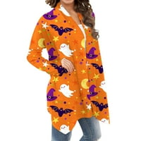 Ženski kardigani za Noć vještica Halloween mačka bundeva kardigan smiješni duh životinjski Print Dugi rukav otvoreni prednji Outwear kaput narandžasta XXXL