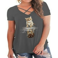 Ženska Ljetna Mačka S V-Izrezom S Kratkim Rukavom Majica Casual Labave Majice