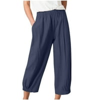 Široke pantalone za noge za žene elastični bočni džepovi visokog struka ravno noga pamučne hlače ležerne