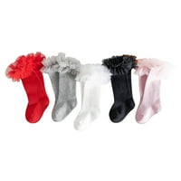 LIACOWI Girl Solid Color Tube Čarape, protiv klizanja tople teleške čarape s mrežnim rufffrom