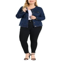 Jedinstvena ponuda ženska plus veličina dugih rukava bez ovratnika vanjska odjeća traper jakna