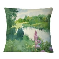 Designart Green Riverside Land akvarel - pejzažni štampani jastuk za bacanje - 12x20