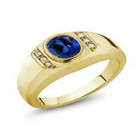 Gem Stone King 1. CT Blue Created Sapphire White Created Sapphire 18K žuti pozlaćeni srebrni rubni prsten