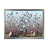 Designart 'Chinoiserie sa božurima i pticama XI' tradicionalni uokvireni umjetnički Print