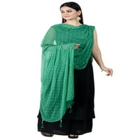 Chandrakala ženska indijska zelena guma tisak Šifon Dupatta vrat Dugi ukras šal Chunni, Besplatno Veličina