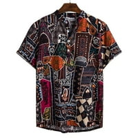 Muški etnički kratki rukavi Casual pamučni laneni Print havajska košulja bluza, Mulitcolor, XXL