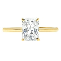 1. ct Brilliant Radiant Cut sintetički bijeli safir 14k pasijans prsten od žutog zlata SZ 9