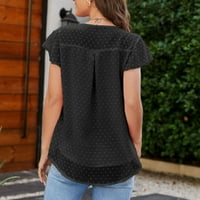 Odeerbi ljetni šifonske bluze za žene za slobodno vrijeme modni bluza s kratkim rukavima crna