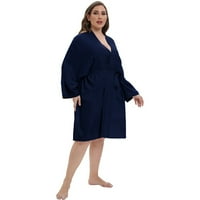 Ženski udobni Meki dugi rukavi lagani ogrtač za kupanje bade mantil meka odjeća za spavanje V-izrez ženska