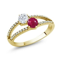 Gem Stone King 18K žuti pozlaćeni srebrni crveni rubin prsten sa moissineom