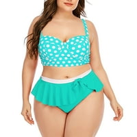 Plus size za žene za žene polka dot Print Vintage Dvije kupaćih odijela Gurajte bikini vrh s ruffle visokim