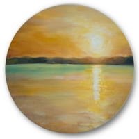 Designart 'Abstract Yellow Sunset At the Horizon' Nautical & Coastal Circle Metal Wall Art-disk of 29