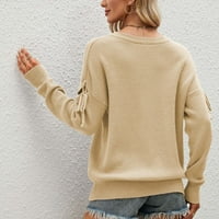 Ženska posada izrez pulover Dukseri modni izrezani rub dugih rukava Jumper Basic Casual Rib pletena gornja