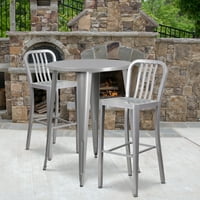 Emma + Oliver komercijalni 30 okrugli srebrni metalni bar stol-vertikalni letvica zadnje stolice